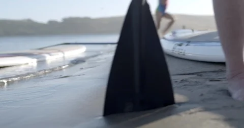 A paddleboarder standing at the waters edge. 스톡 동영상 88369369