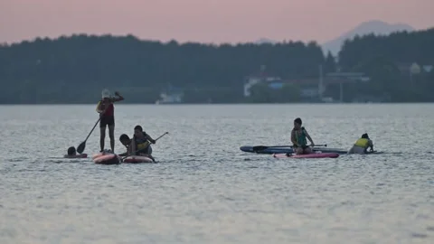 Paddleboarders Preparing on Lake Water Stock-Footage 345040582