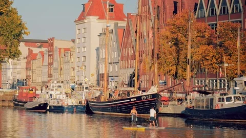 Paddling activity on the surface of the River, Lubeck, Germany Stock Footage 120575695