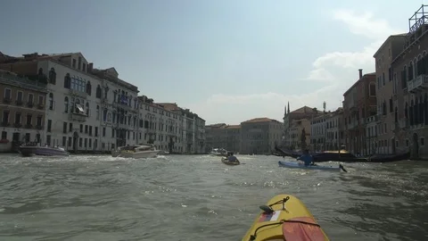 Paddling on kayak in Venice, Italy Stock Footage