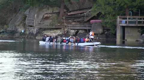 Paddling Long Canoe Practice Run Stock Footage 22640731