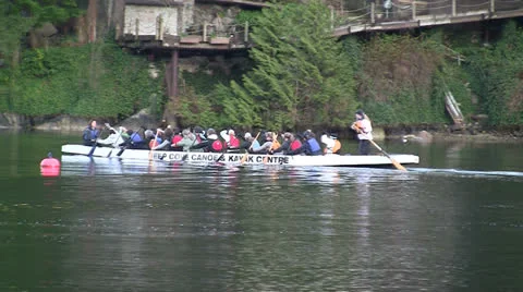 Paddling Long Canoe Practise Stock Footage 22640890