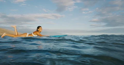 Paddling out to surf at sunset Stock Footage 109526139