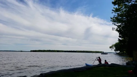 Paddling Riverside in Montreal Stock Footage 92089341