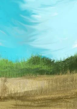 Paddy Field  with blue sky wallpaper illustration Stock Illustration