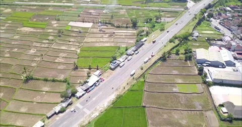 Paddy fields and road view of Sukabumi, West Java, Indonesia Video stock 344479953