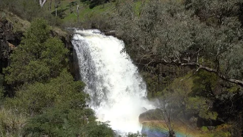 Paddy River pounding over Falls wide angle view from above with rainbow 스톡 동영상 105485295