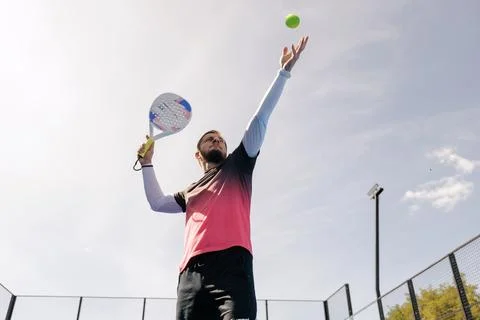 Padel Player Practicing Overhead Smash During Outdoor Court Training Stock Photos