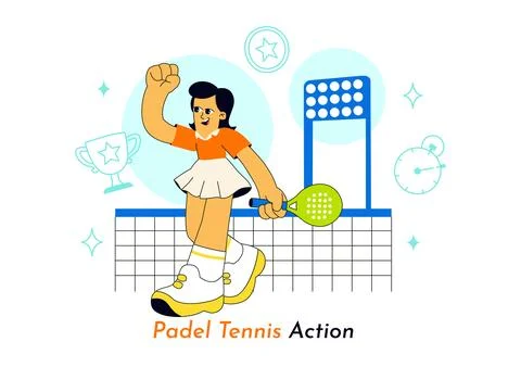 Padel Tennis Action Vector Illustration Featuring Dynamic Match Play, Profe.. Stock Illustration