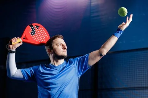 Padel Tennis Training Session with Racket and Ball in Indoor Court Stock Photos