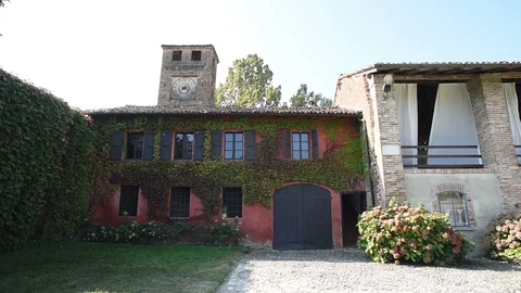 Paderna Castle, Italy, view of the clock tower Stock Footage 95604095