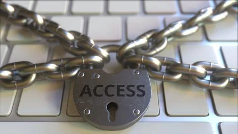 Padlock with ACCESS text on the computer keyboard. Blocking or restriction Stock Illustration
