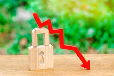 Padlock and arrow pointing down. The concept of security and integrity of per Stock Photos