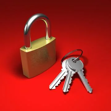Padlock and bunch of keys on red Stock Illustration