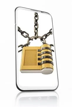 Padlock and chain on smartphone screen. 3D illustration Padlock and chain ... Stock Photos