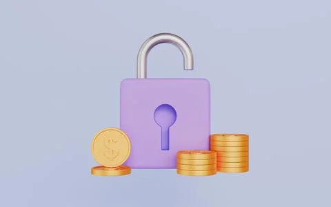 Padlock and coin stack, Investment and budget protection Stock Illustration