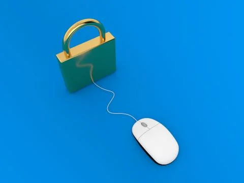 Padlock and computer mouse on a blue background. Stock Illustration