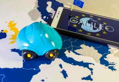 Padlock and EU flag inside a smartphone and EU map, GDPR metaphor Stock Photos