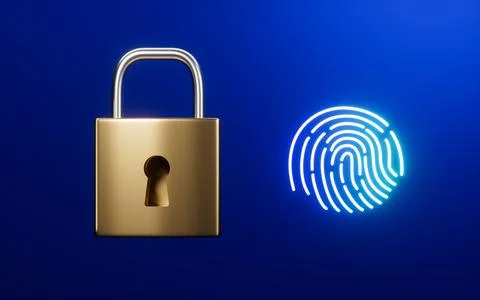 A padlock and fingerprint, 3d rendering. Stockillustratie