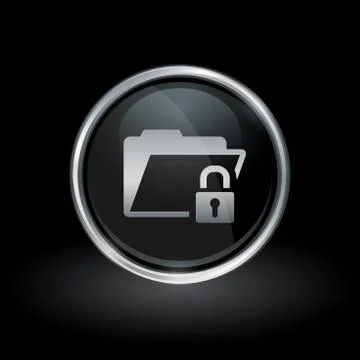 Padlock and folder icon inside round silver and black emblem Stock Illustration