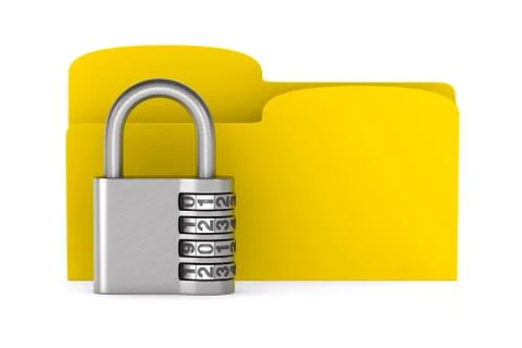 Padlock and folder on white background. Isolated 3D illustration 스톡 일러스트