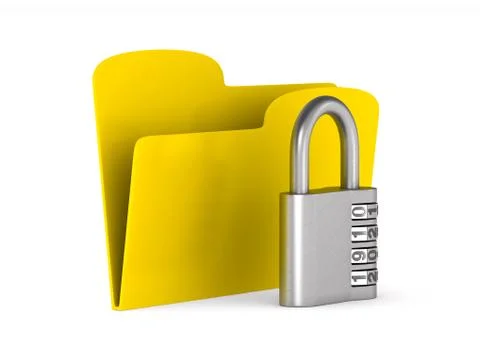Padlock and folder on white background. Isolated 3D illustration 스톡 일러스트