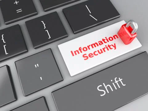 Padlock and information security on computer keyboard. 3d illustration Illustrazione stock