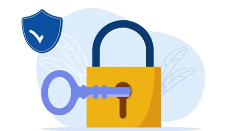 Padlock and key cybersecurity internet security and data protection animation Stock Footage 241835658