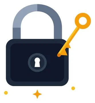 Padlock and Key Flat Vector Illustration, Security Icon Design Stock Illustration