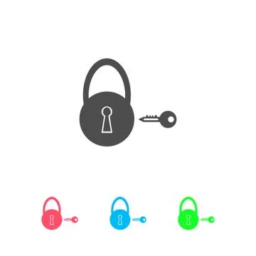 Padlock and key icon flat. Stock Illustration