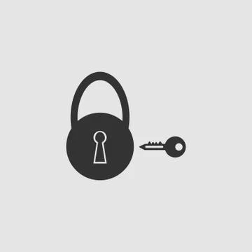 Padlock and key icon flat. Stock Illustration