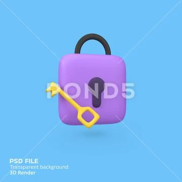 Padlock and key isolated 3d render icon illustration PSD Template
