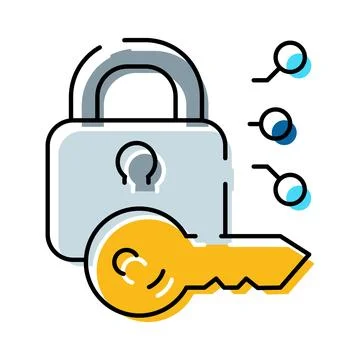 Padlock and key protecting digital security private data Stock Illustration