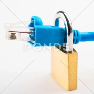 Padlock and network cable Stock Photos