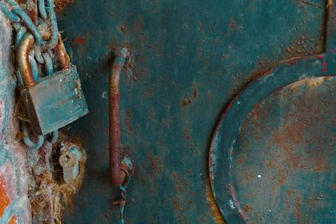 Padlock and rusty door with cobwebs Stock Photos