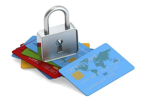Padlock and stack of credit cards Stockillustratie