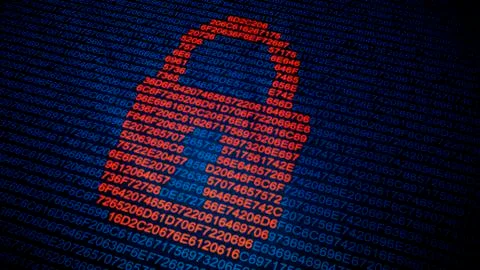 Padlock in binary code, artwork 스톡 일러스트