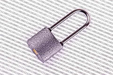 The padlock on the binary code Stock Photos