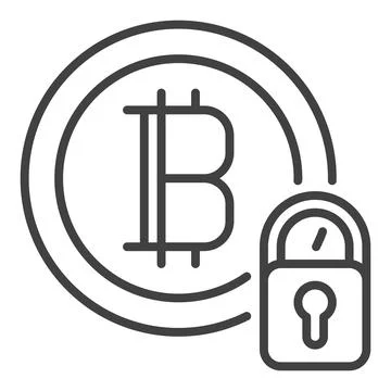 Padlock with Bitcoin vector Cryptocurrency security icon or symbol in outli.. Stock Illustration