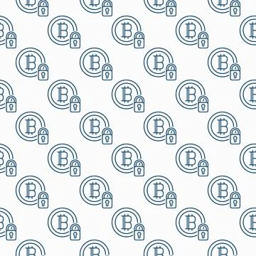 Padlock with Bitcoin vector Cryptocurrency security seamless pattern in out.. Illustrazione stock