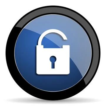 Padlock blue circle glossy web icon on white background, round button for int Stock Illustration
