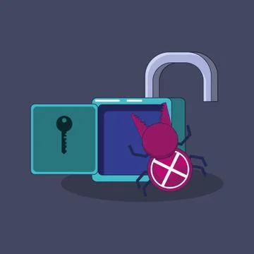 Padlock with bug cyber atack Stock Illustration