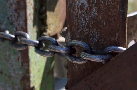 Padlock on the chain the gate Stock Photos