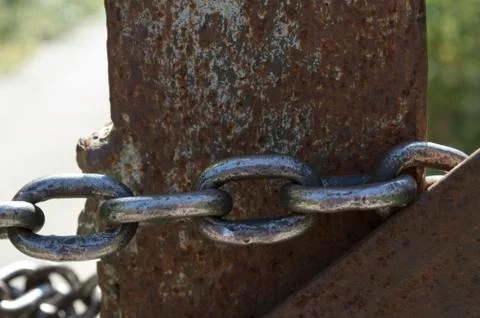 Padlock on the chain the gate Stock Photos