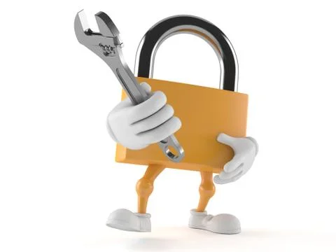 Padlock character with adjustable wrench 스톡 일러스트