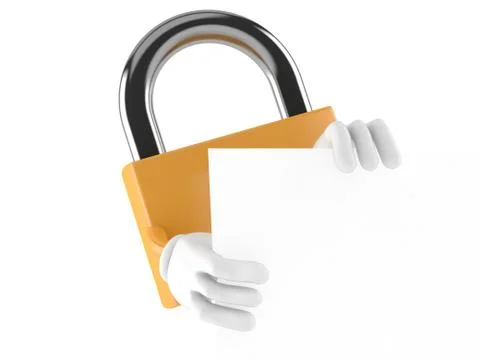 Padlock character behind white board 스톡 일러스트