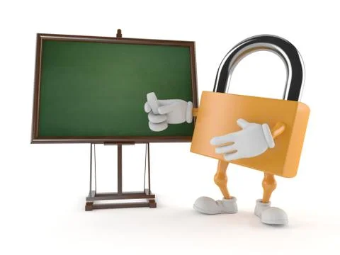 Padlock character with blank blackboard イラスト素材