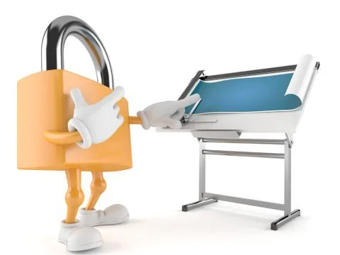 Padlock character with blueprint 스톡 일러스트