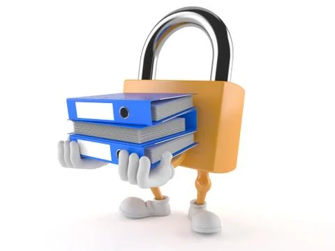 Padlock character carrying ring binders Stock Illustration
