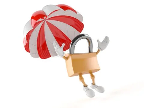Padlock character with parachute Stock Illustration